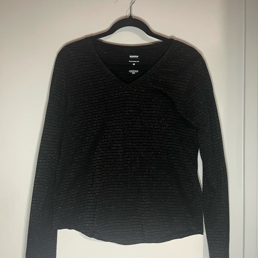 Sonoma Black and Gold Striped Long Sleeve Top